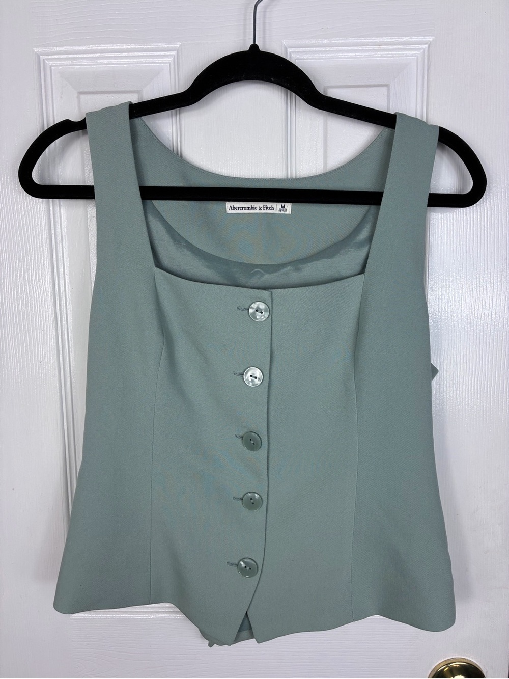 Abercrombie & Fitch Mint Green Mara Tailored Vest Squareneck Set Top and Pants - Picture 2 of 7